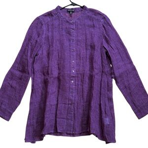 EUC Eileen Fisher Linen Button Front Tunic Top Purple Size Medium